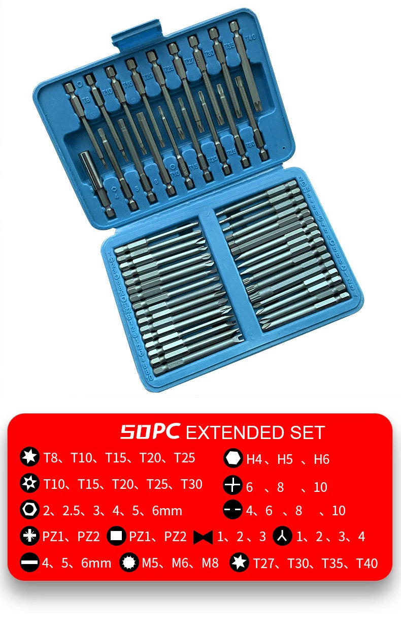 50PC Screwdriver Extension Rod Bit Set