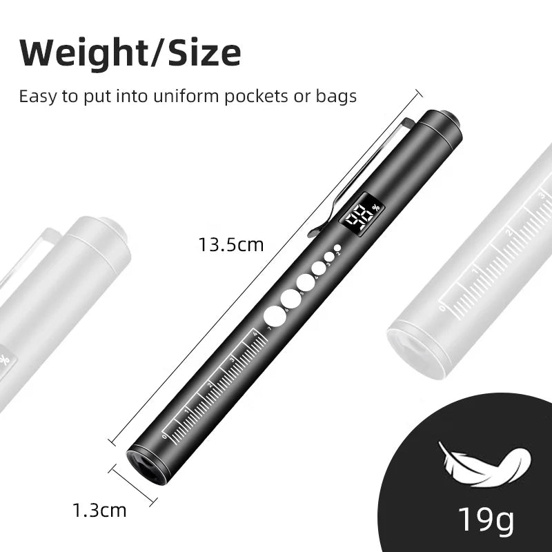 Stainless Steel Dual Light Source Medical Flashlight Power Display