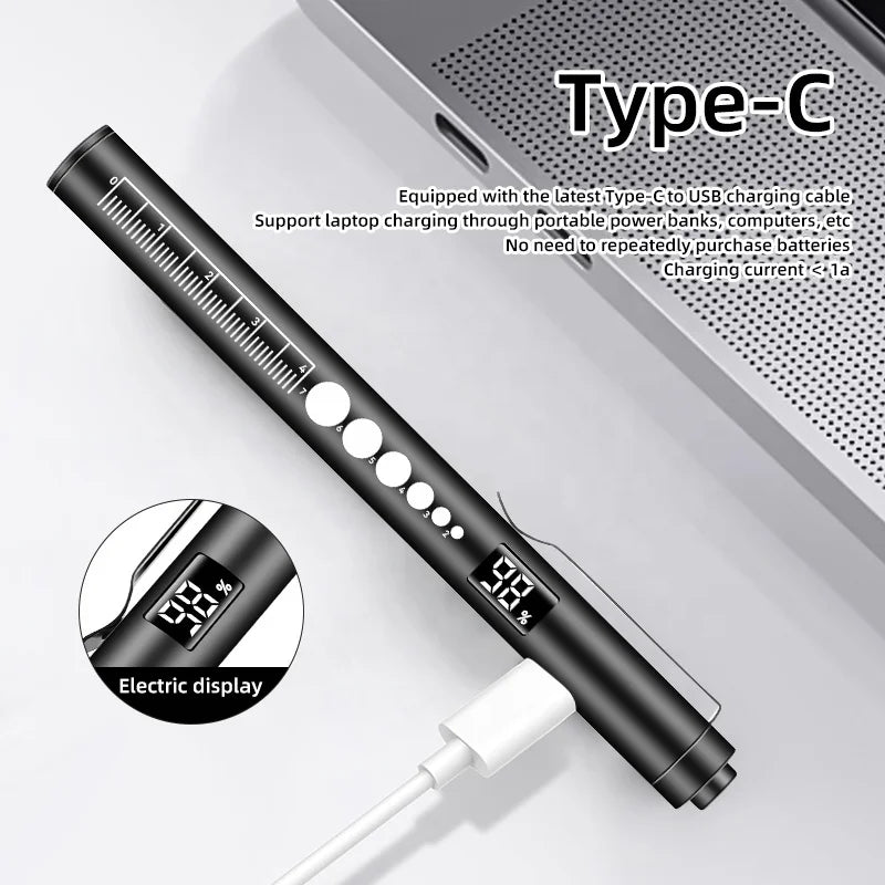 Stainless Steel Dual Light Source Medical Flashlight Power Display