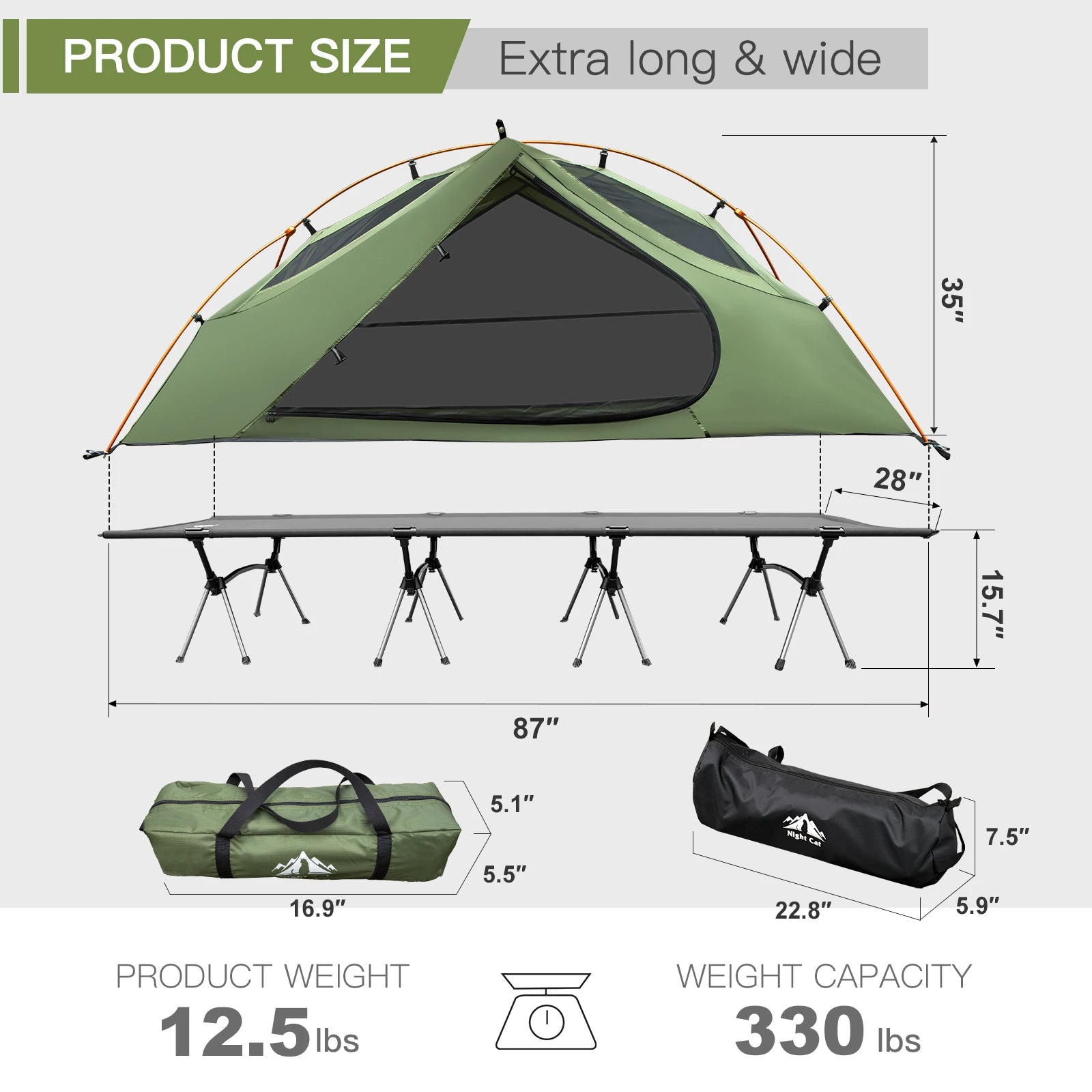 Night Cat Camping Cot Tent Waterproof 1-Person Off-Ground