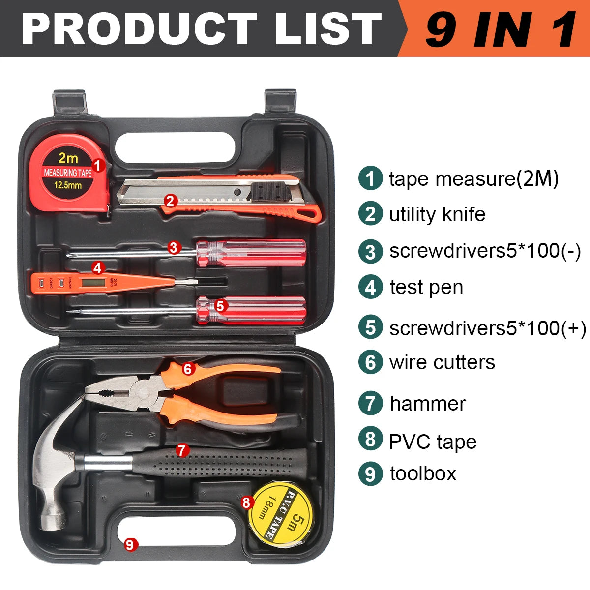 8/9/12/13Piece Tools Set General House hold Hand Tool Kit