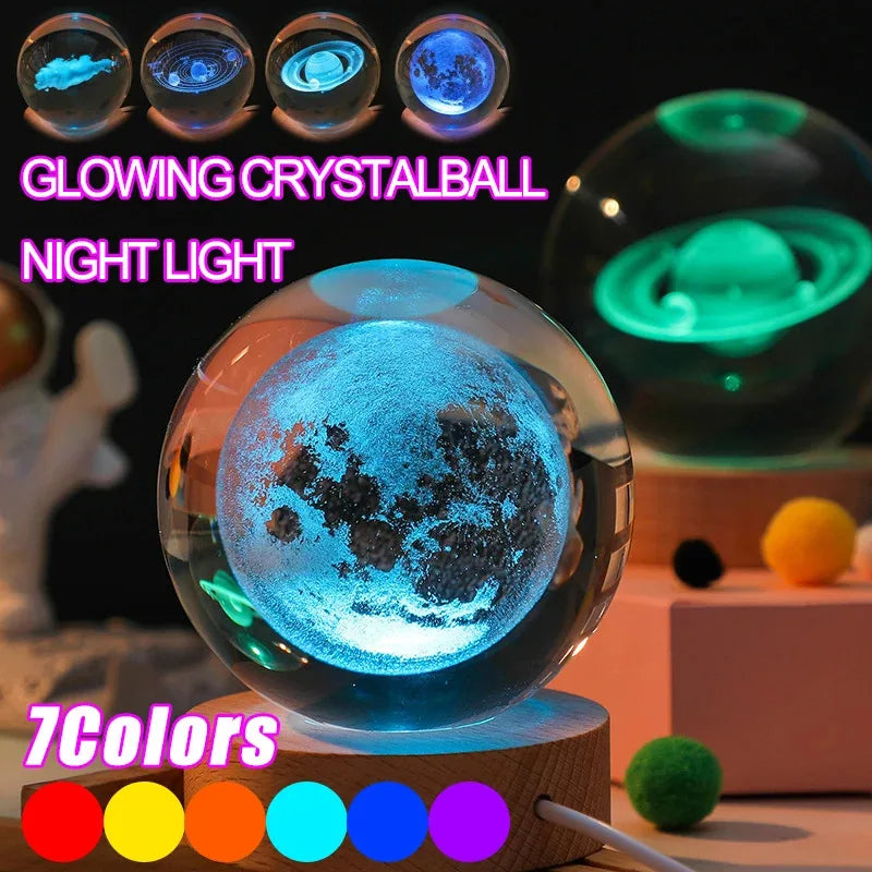 3D Crystal Lights Lamp RGB Glowing Planetary Galaxy