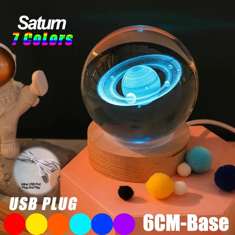 3D Crystal Lights Lamp RGB Glowing Planetary Galaxy