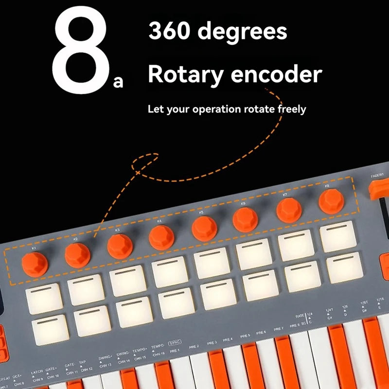 37-Key MIDI Controller with 16 RGB Pads 8 Knobs Built-in Synthesizer