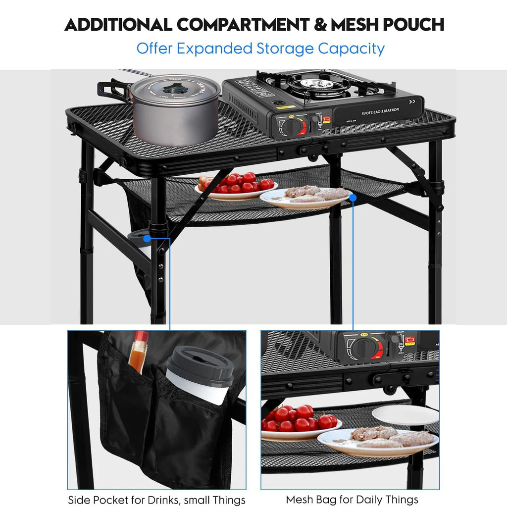 Camping Table with Mesh Desktop, Lightweight & Folding Grill Table,