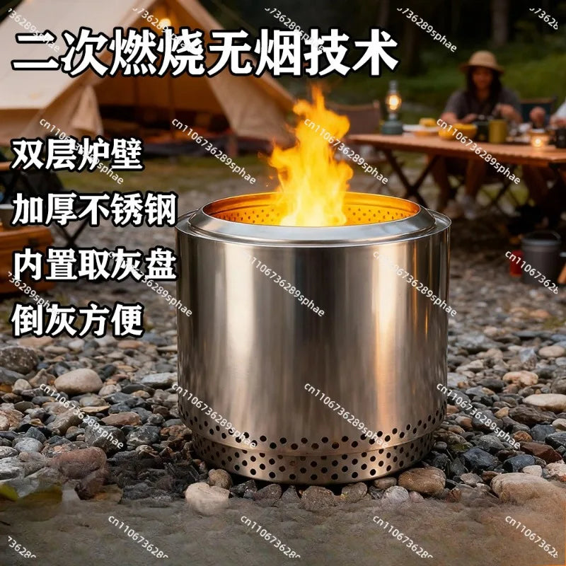 Large Outdoor Courtyard Camping\ Stainless Steel Smokeless Wood Stove