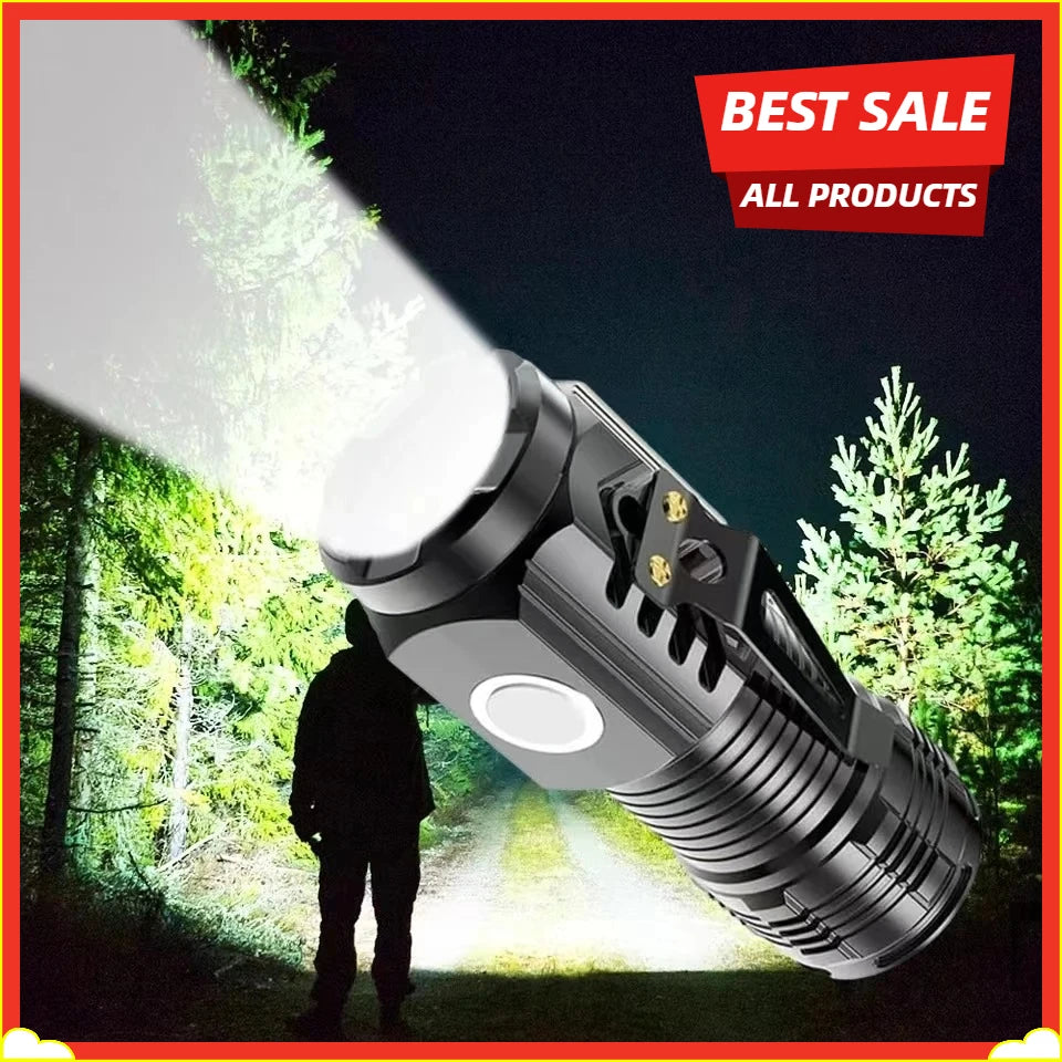 LED Strong Light Flashlight Rechargeable Multi functional for Long Range