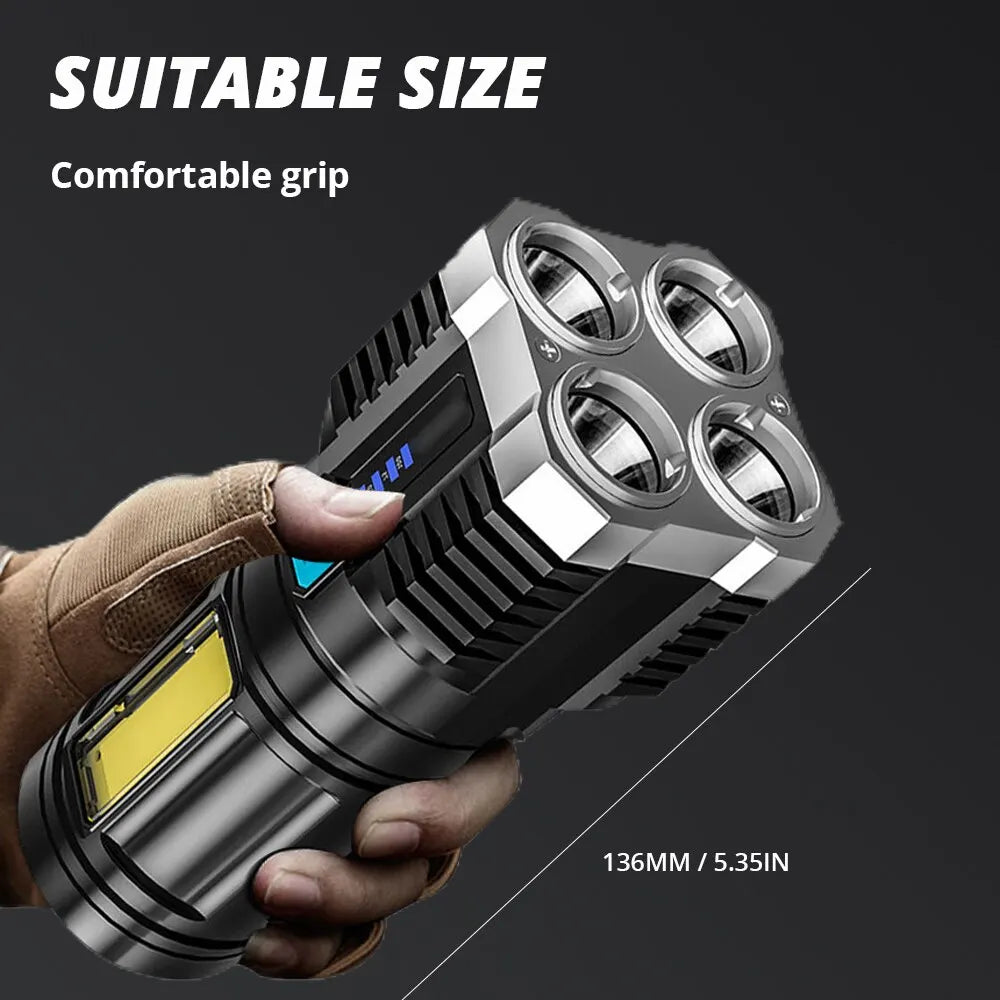 High Power LED Flashlight Torch With 4 Lamp Beams
