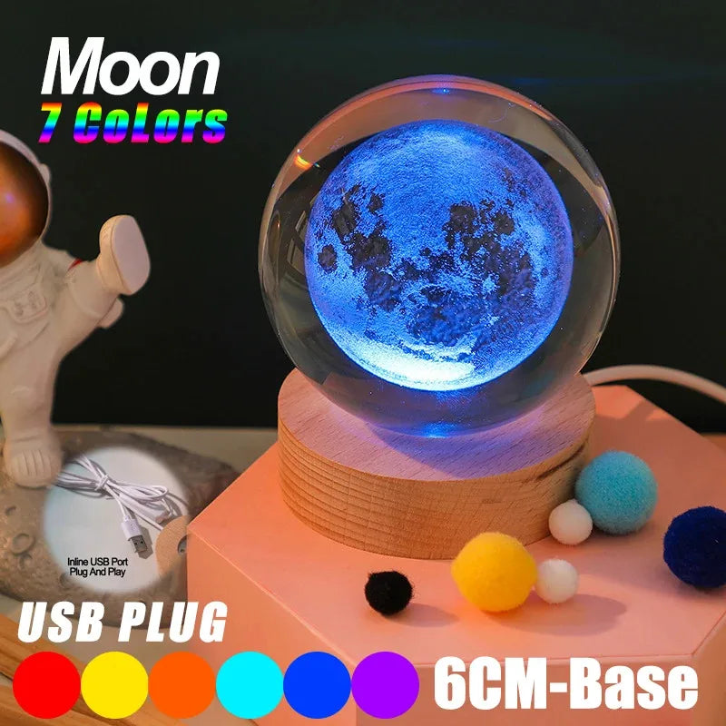 3D Crystal Lights Lamp RGB Glowing Planetary Galaxy