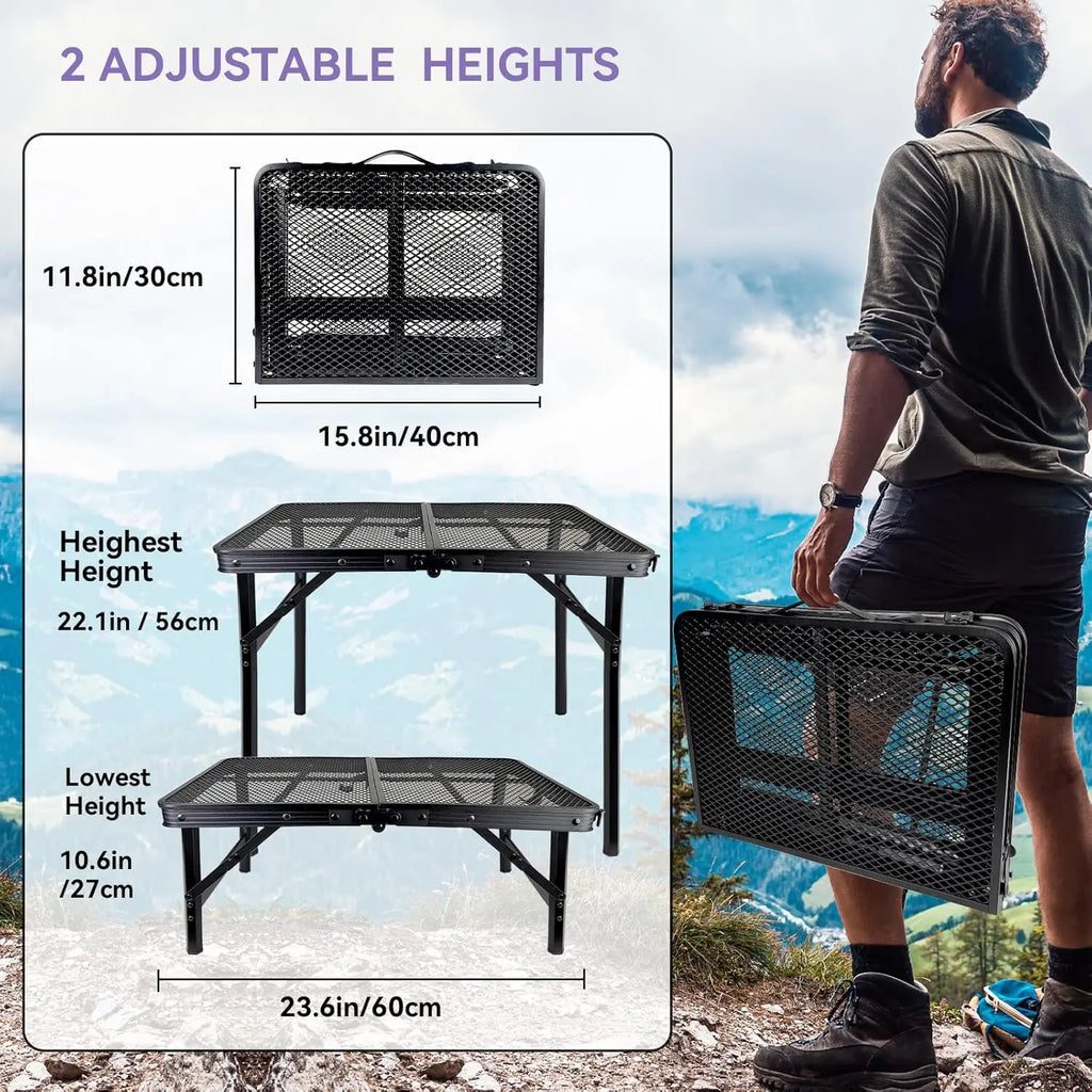 Camping Table with Mesh Desktop, Lightweight & Folding Grill Table,