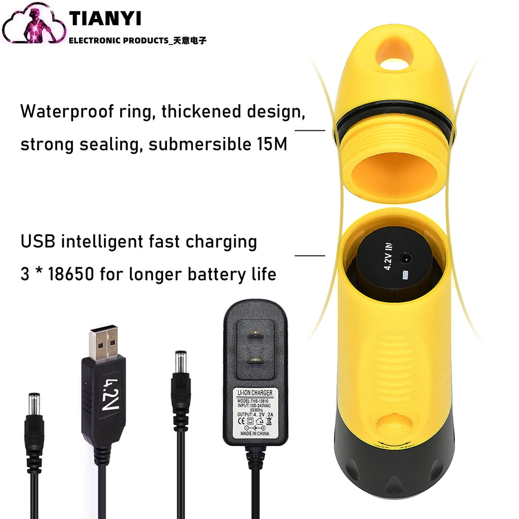 Diving flashlight charging strong light L2 focus