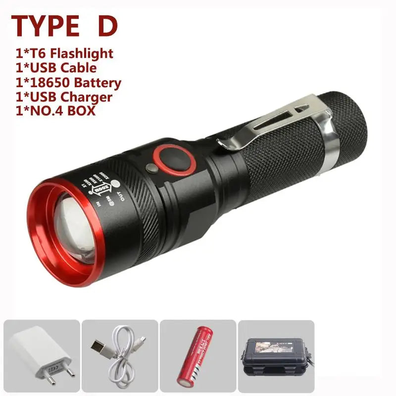 Rechargeable Aluminium Alloy Flashlight Zoomable