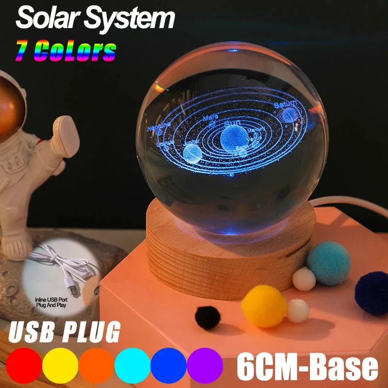 3D Crystal Lights Lamp RGB Glowing Planetary Galaxy