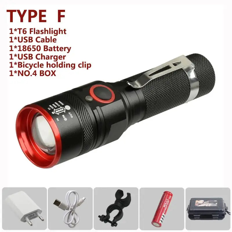 Rechargeable Aluminium Alloy Flashlight Zoomable