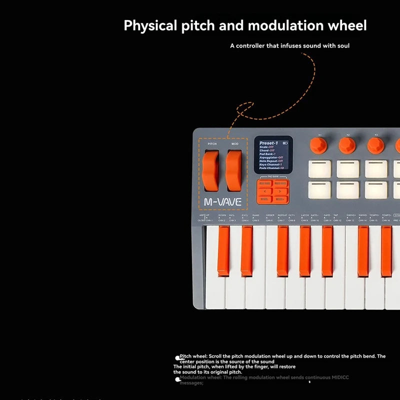 37-Key MIDI Controller with 16 RGB Pads 8 Knobs Built-in Synthesizer