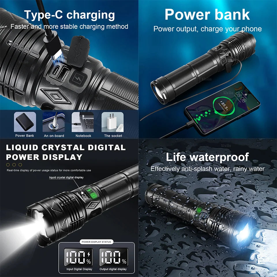 USB Rechargeable Tactical Torch Light With Ultra Bright Long Range Zoom