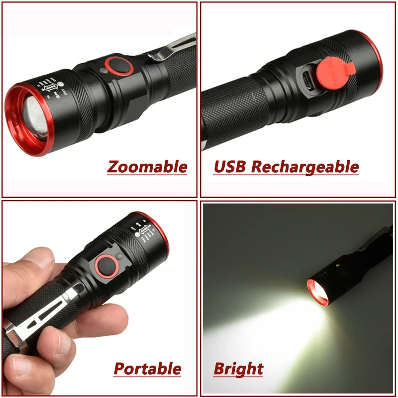 Rechargeable Aluminium Alloy Flashlight Zoomable