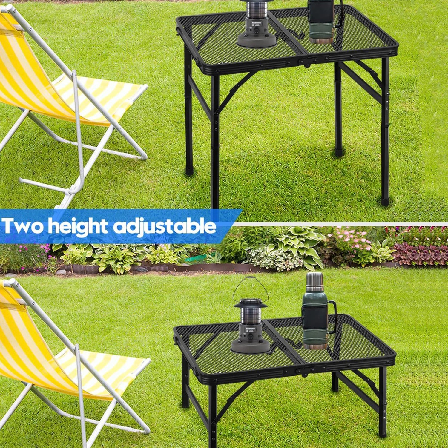 Camping Table with Mesh Desktop, Lightweight & Folding Grill Table,