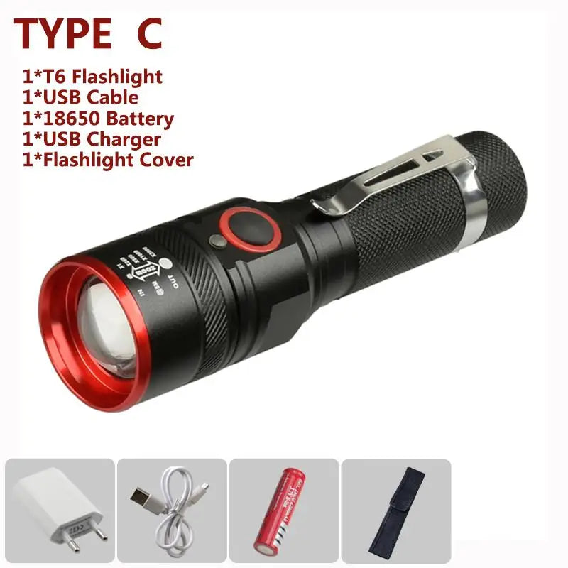 Rechargeable Aluminium Alloy Flashlight Zoomable