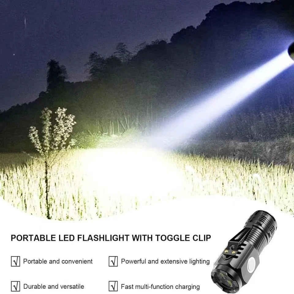 LED Strong Light Flashlight Rechargeable Multi functional for Long Range
