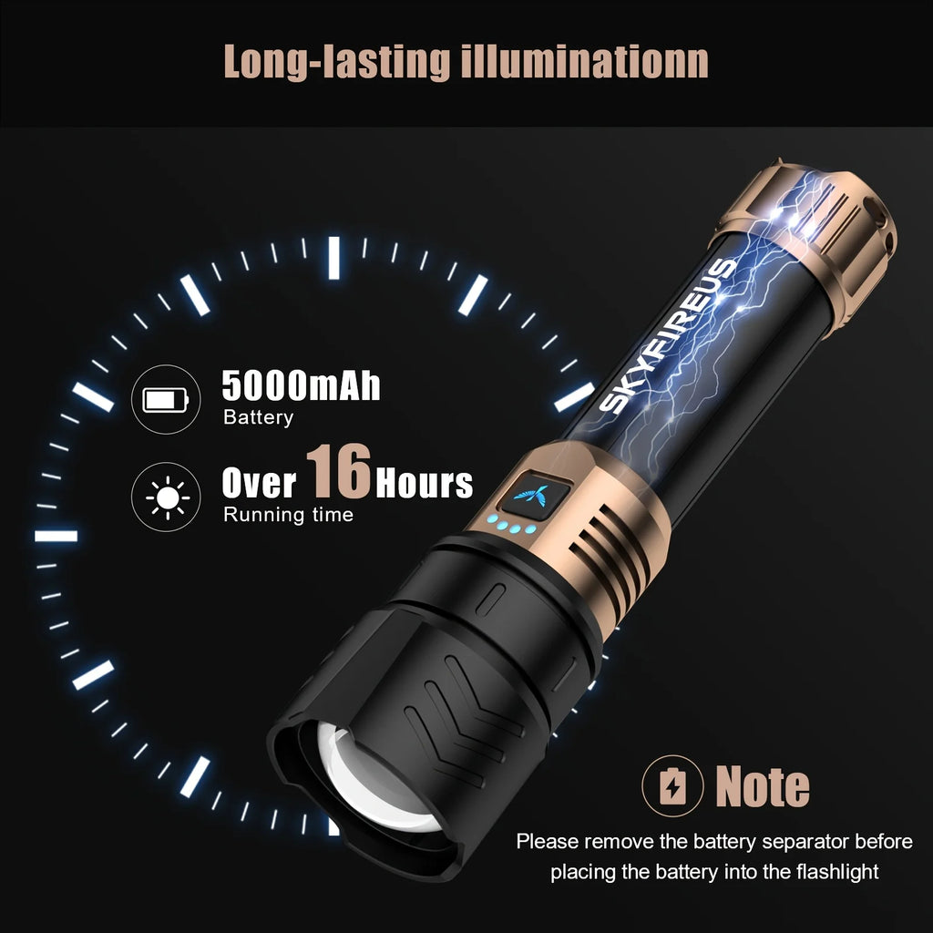 Led Flashlight High Lumens Super Bright Rechargeable Flashlight With Ignition Lens