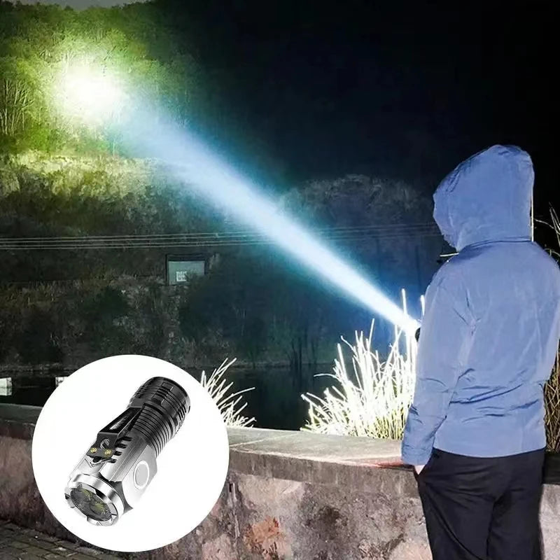 LED Strong Light Flashlight Rechargeable Multi functional for Long Range