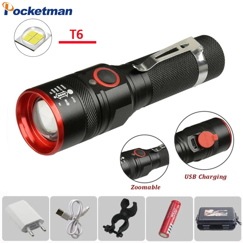 Rechargeable Aluminium Alloy Flashlight Zoomable