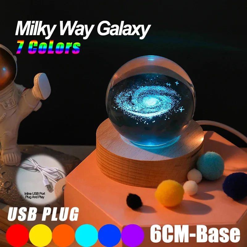 3D Crystal Lights Lamp RGB Glowing Planetary Galaxy