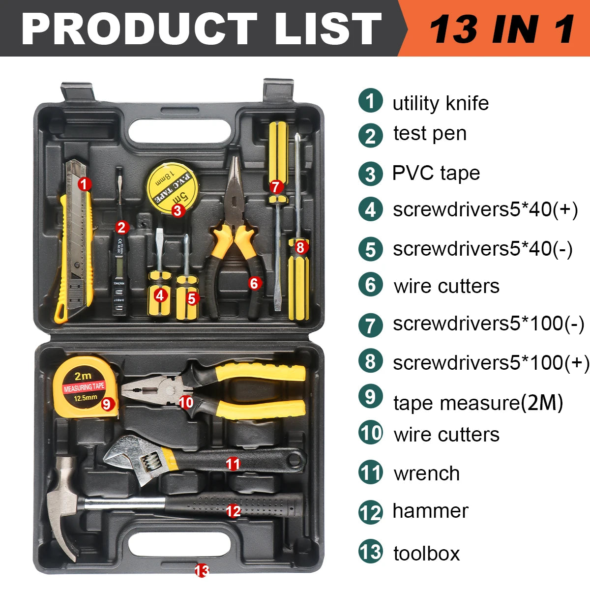 8/9/12/13Piece Tools Set General House hold Hand Tool Kit