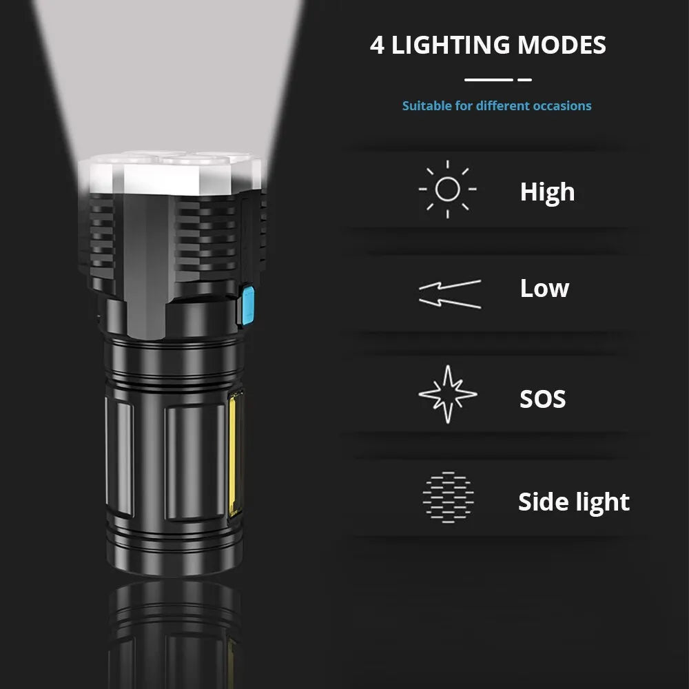 High Power LED Flashlight Torch With 4 Lamp Beams