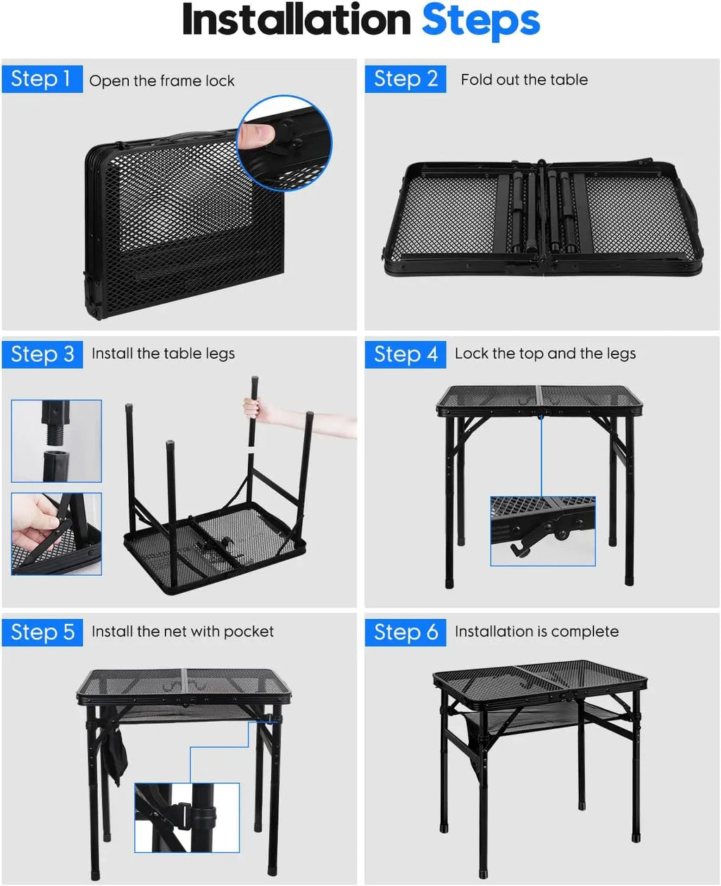 Camping Table with Mesh Desktop, Lightweight & Folding Grill Table,