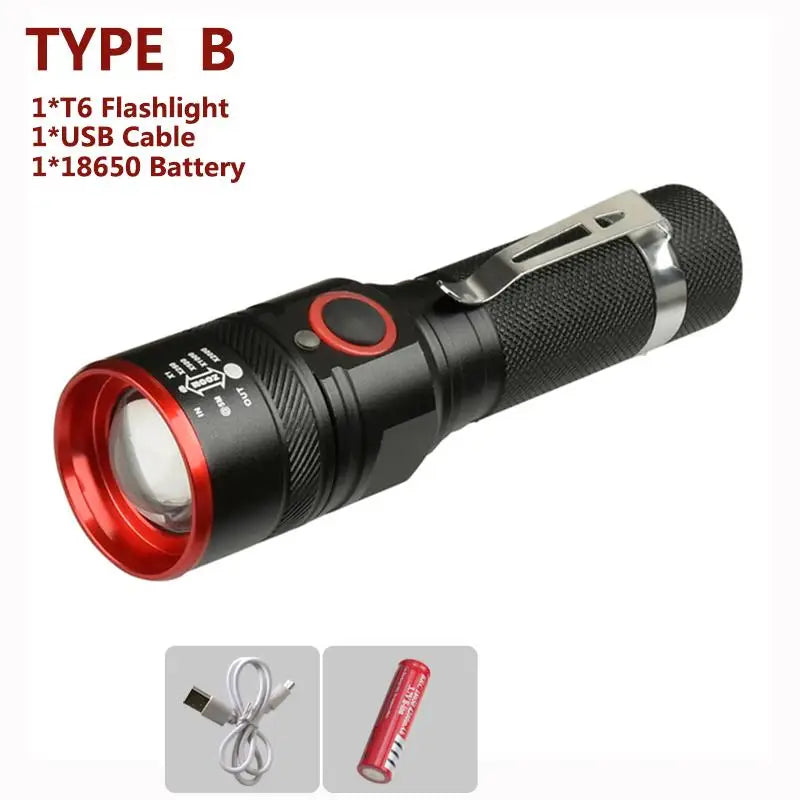 Rechargeable Aluminium Alloy Flashlight Zoomable