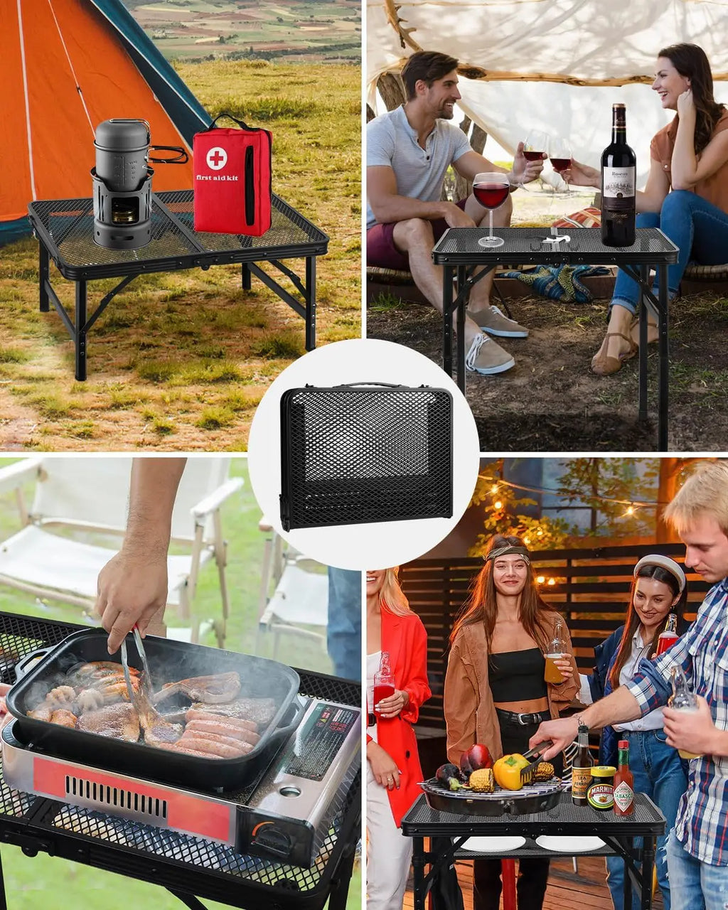 Camping Table with Mesh Desktop, Lightweight & Folding Grill Table,