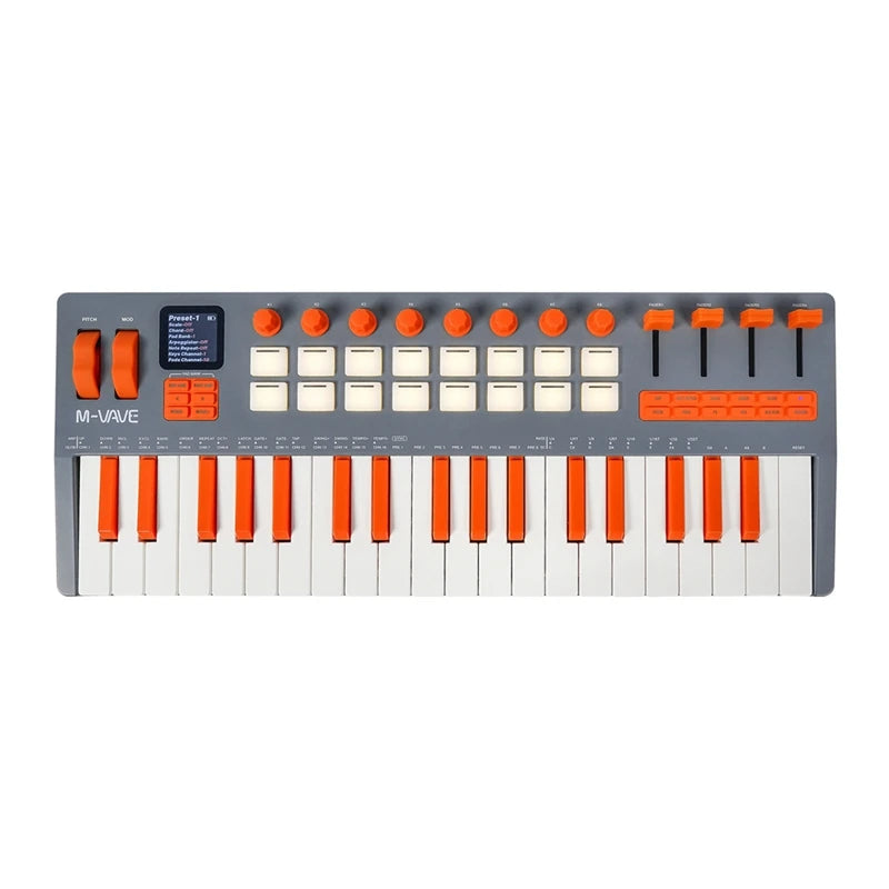 37-Key MIDI Controller with 16 RGB Pads 8 Knobs Built-in Synthesizer