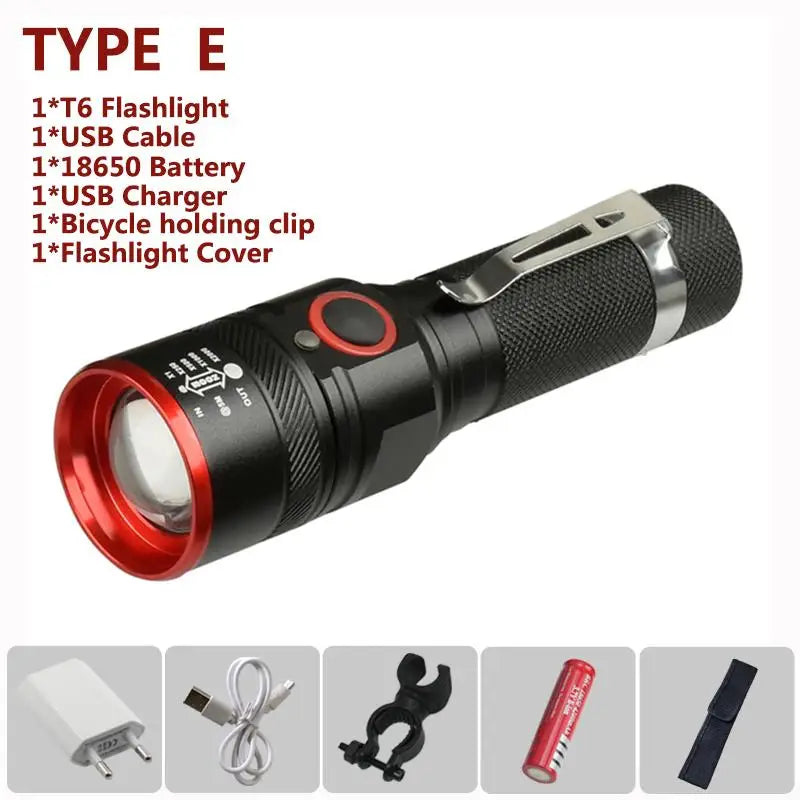 Rechargeable Aluminium Alloy Flashlight Zoomable